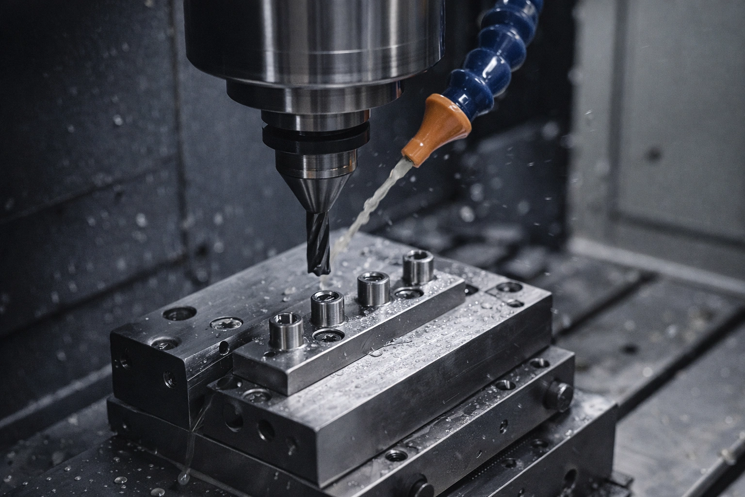 CNC machining center producing titanium body jewelry components