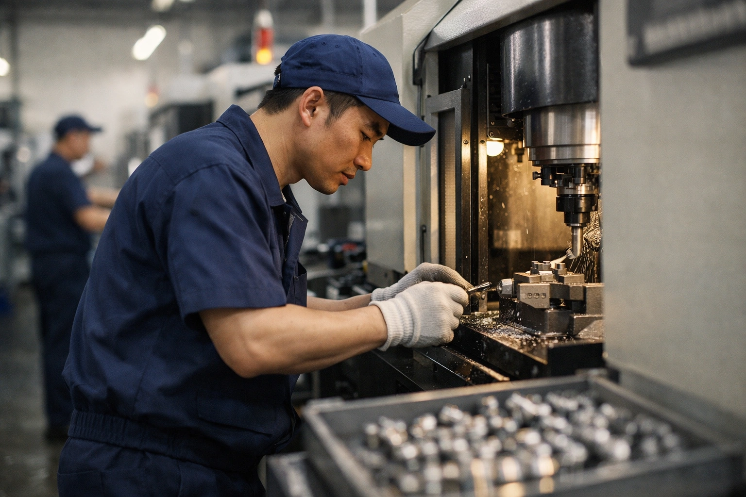 Modern CNC machining workshop producing titanium piercing components