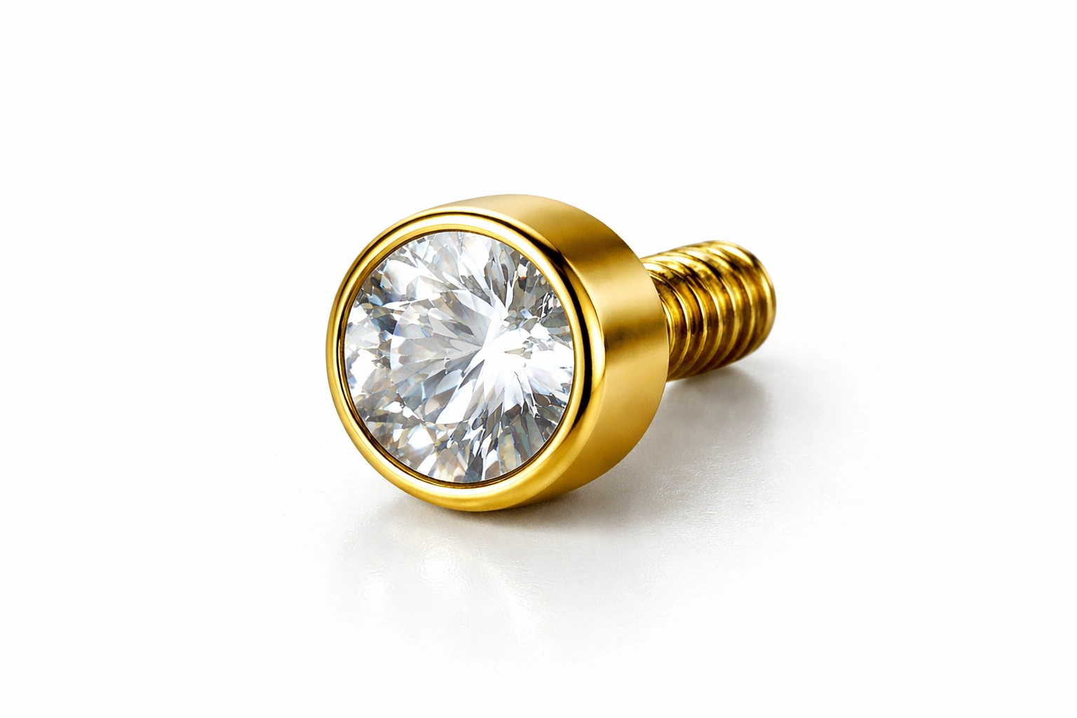 Gold anodized titanium labret surface finish close-up