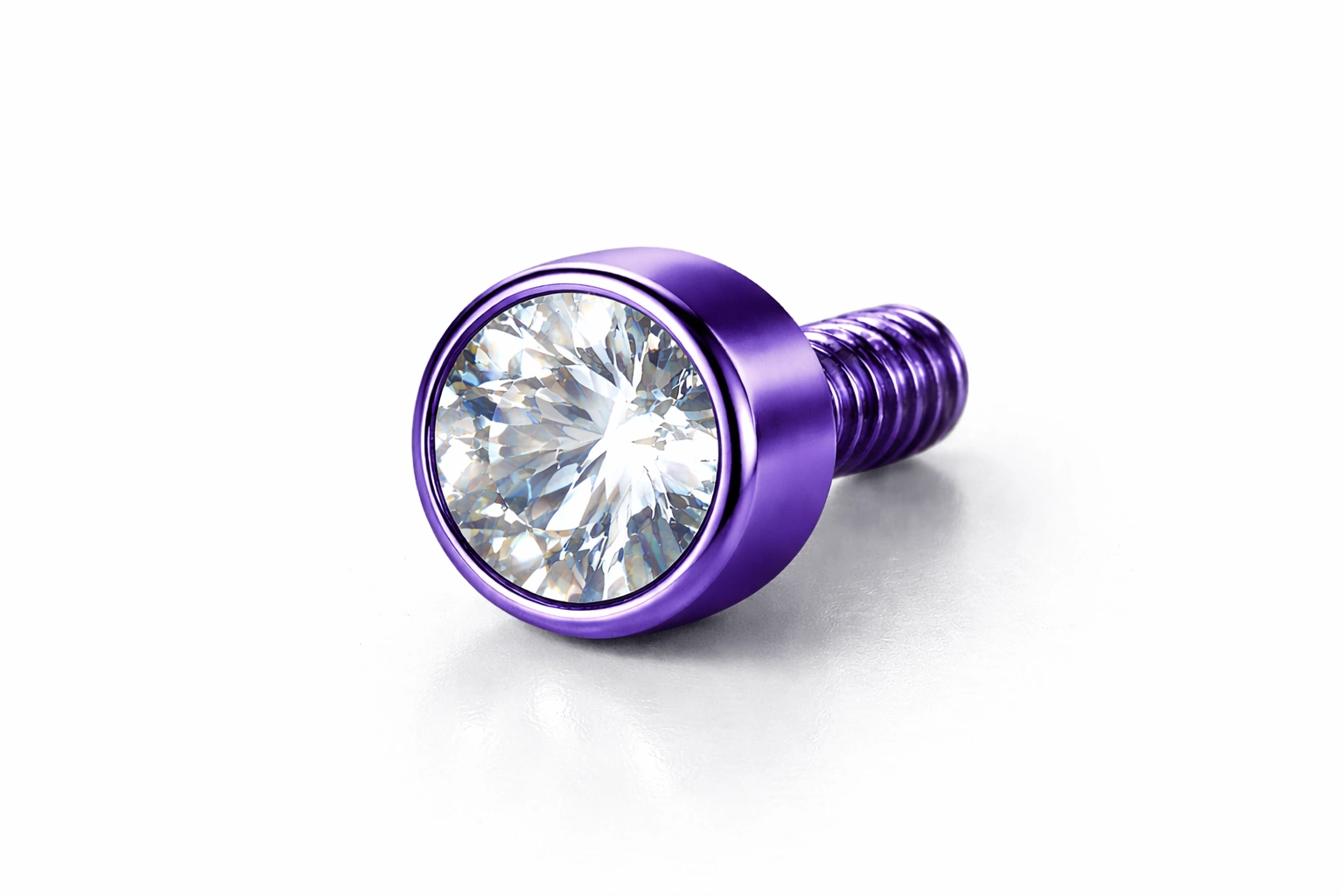 Purple anodized titanium piercing end finish