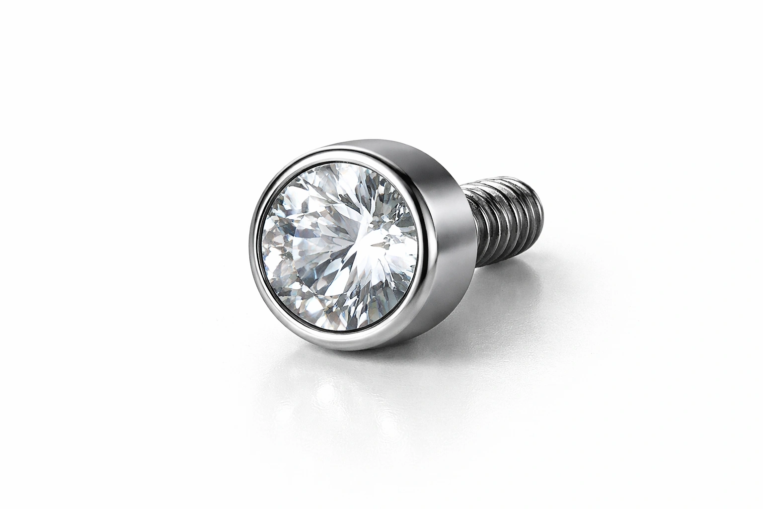 Mirror polished titanium labret surface finish close-up