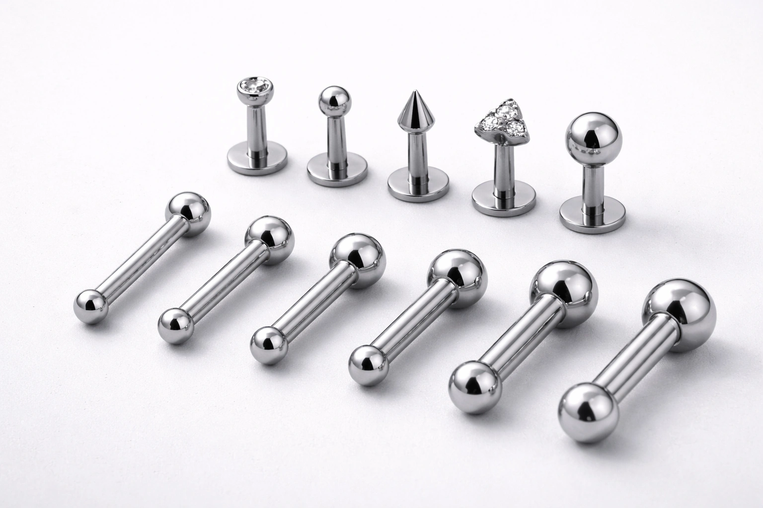 Titanium labret studs and straight barbells set