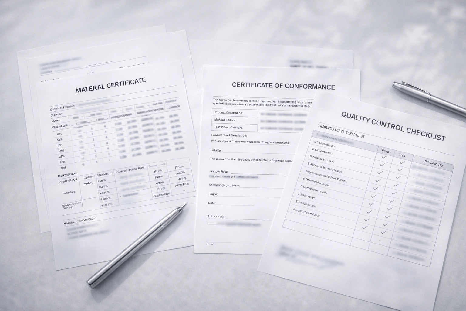 Compliance documentation including CoC and quality records