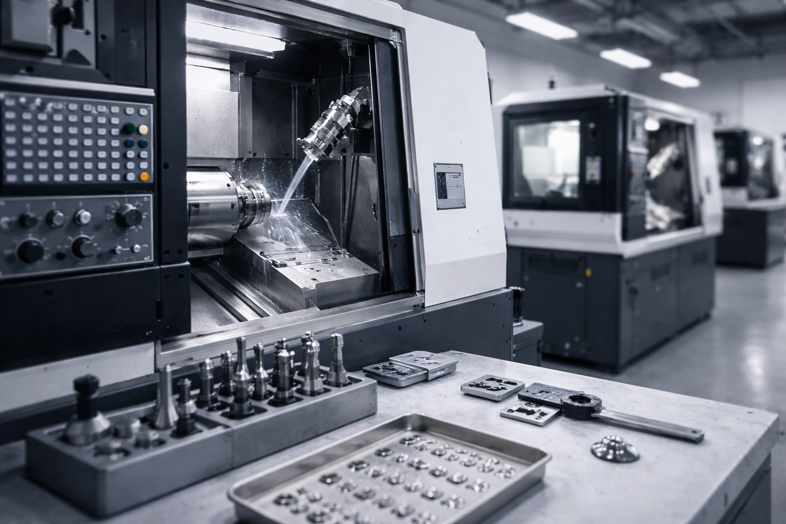 CNC machining workshop producing titanium jewelry components