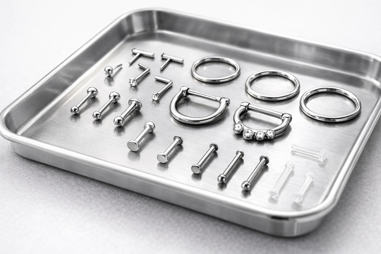 Titanium nose studs, hoops, and septum jewelry assortment