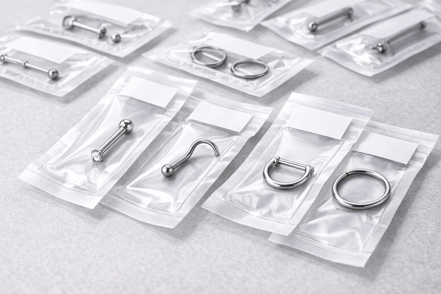 Packaging and batch labels for piercing jewelry
