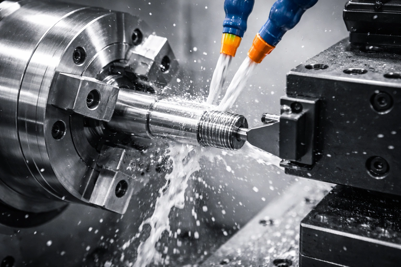 CNC machining titanium components in a clean workshop