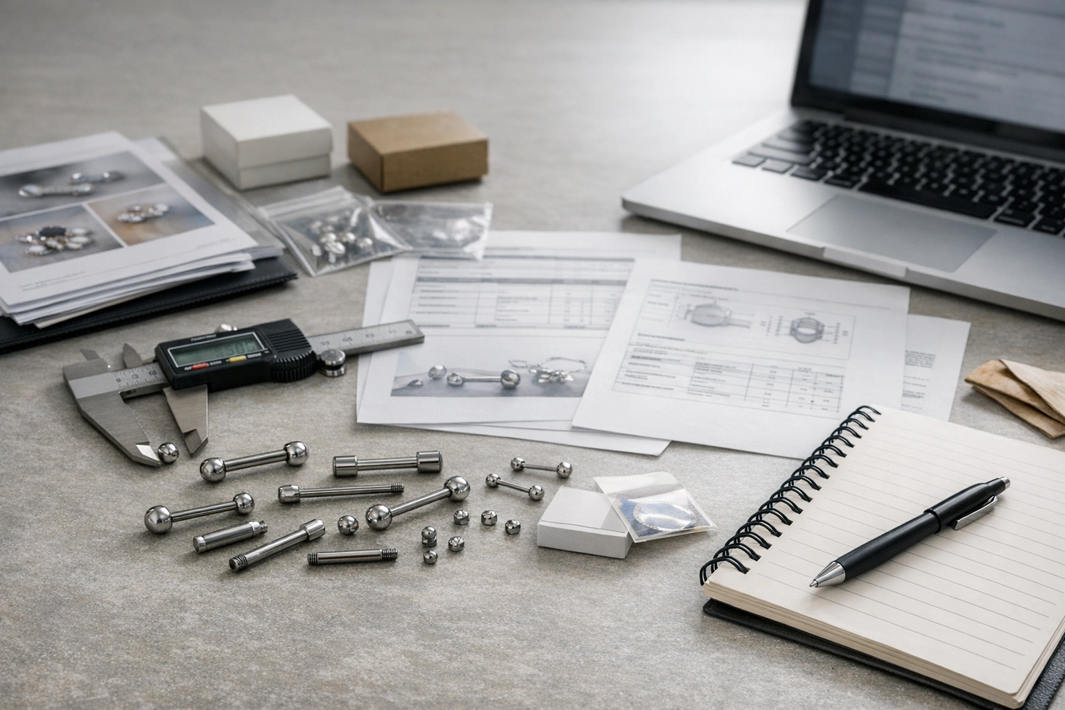 RFQ specification review desk for titanium jewelry