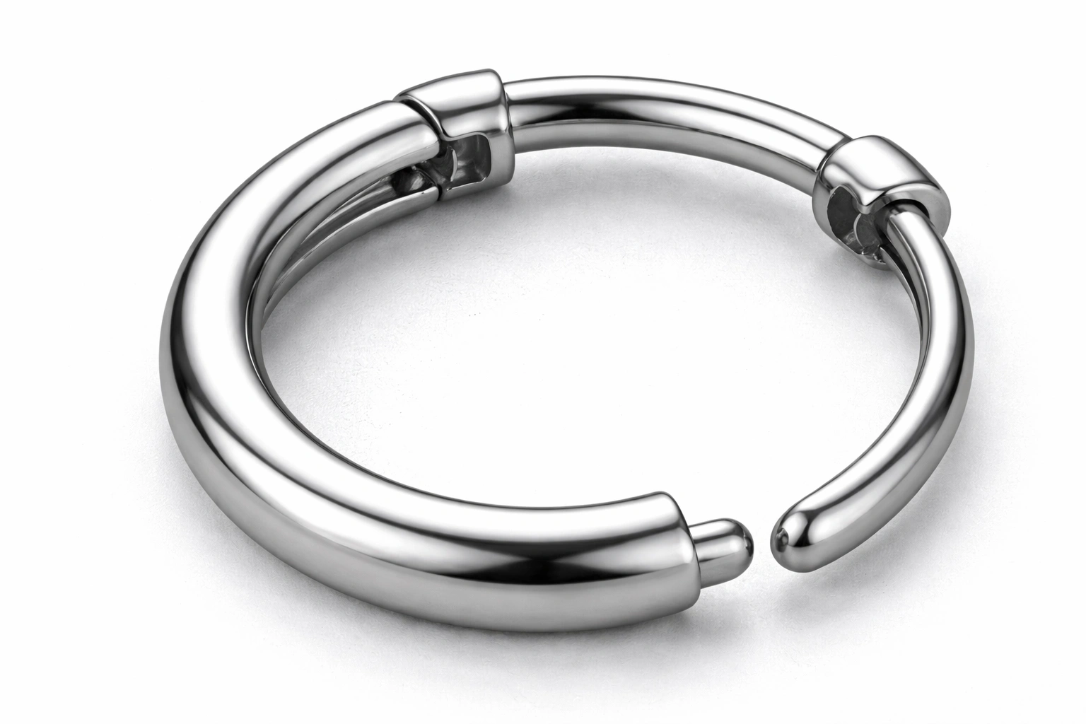 Macro detail of titanium clicker ring hinge mechanism