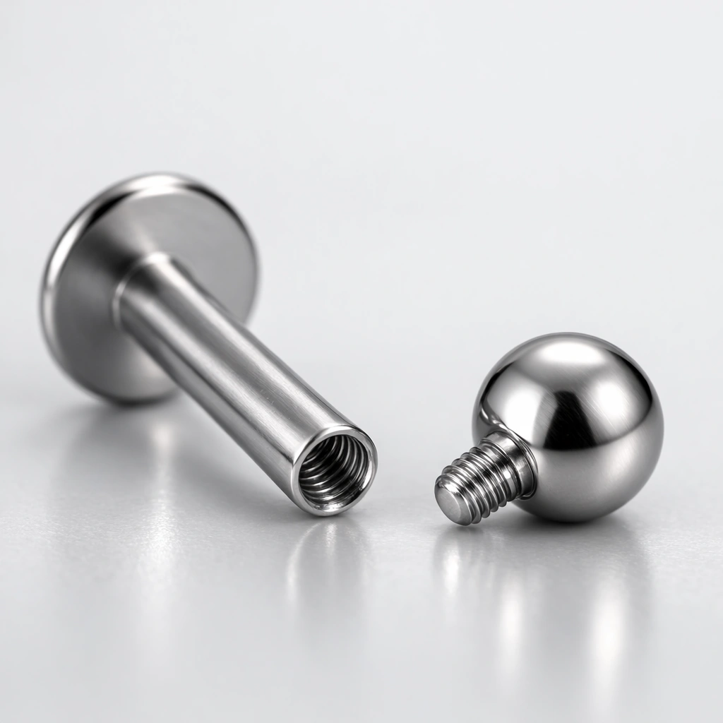 Internally threaded titanium jewelry detail