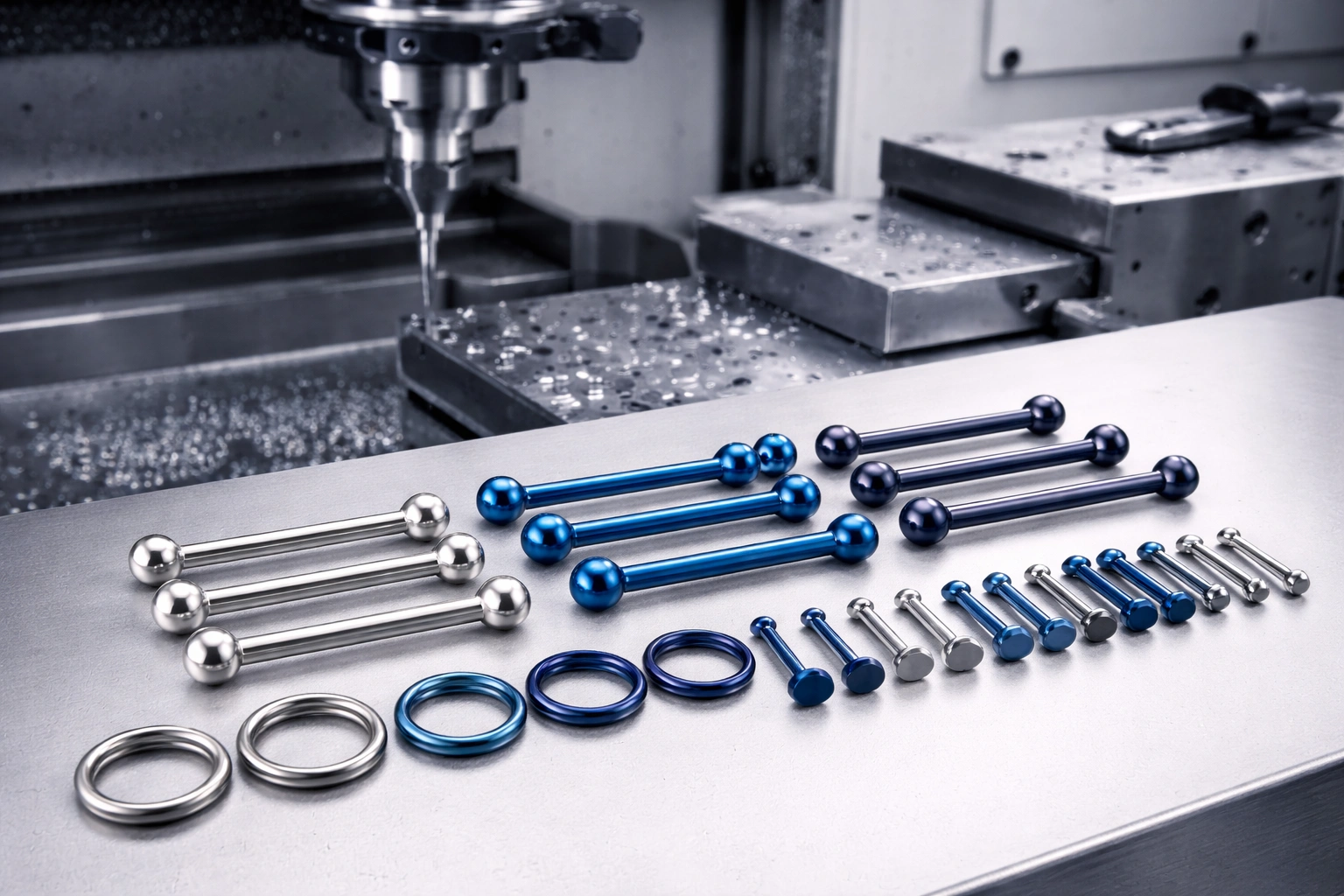 Externally threaded titanium piercing jewelry set