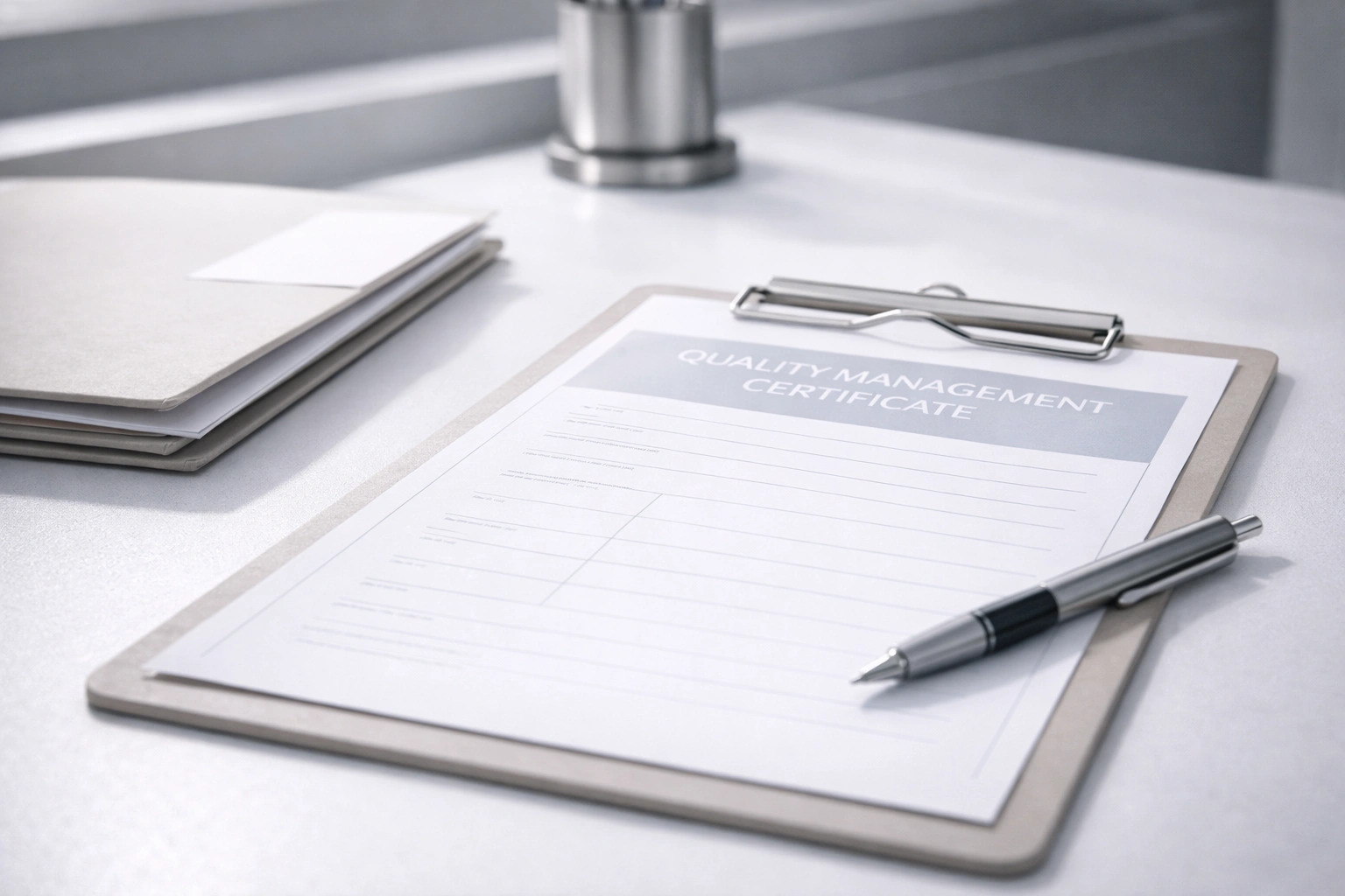 Generic quality management certificate concept on a clean desk