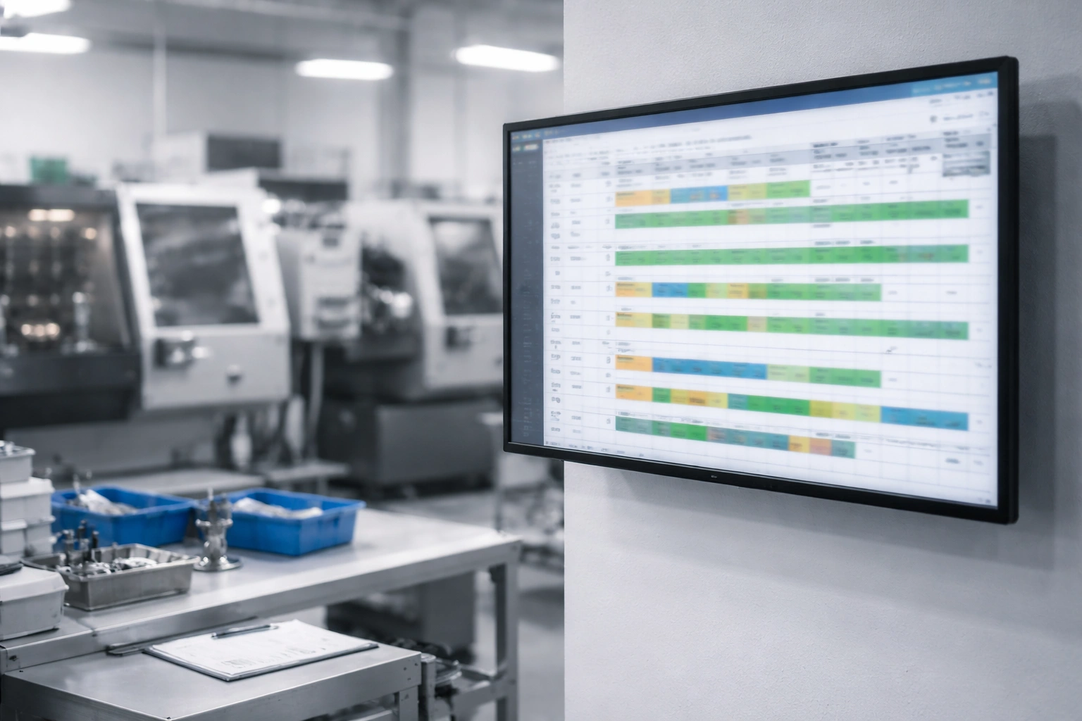 Production scheduling and planning scene for titanium jewelry manufacturing
