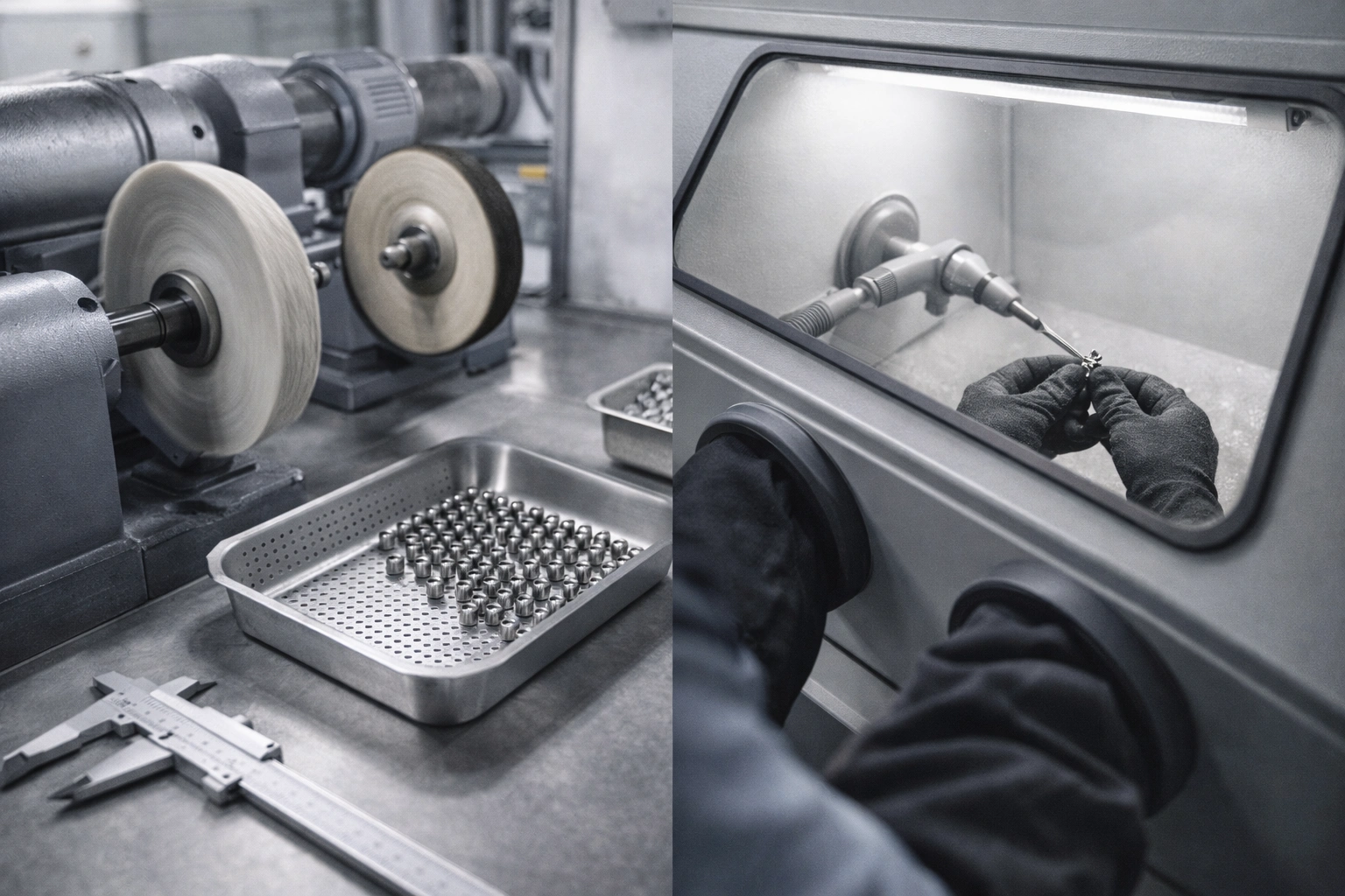 Surface finishing and polishing area for titanium jewelry